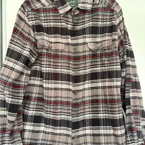 Woolrich Heavyweight Black, Gray, and Red Plaid Button-Down Shirt